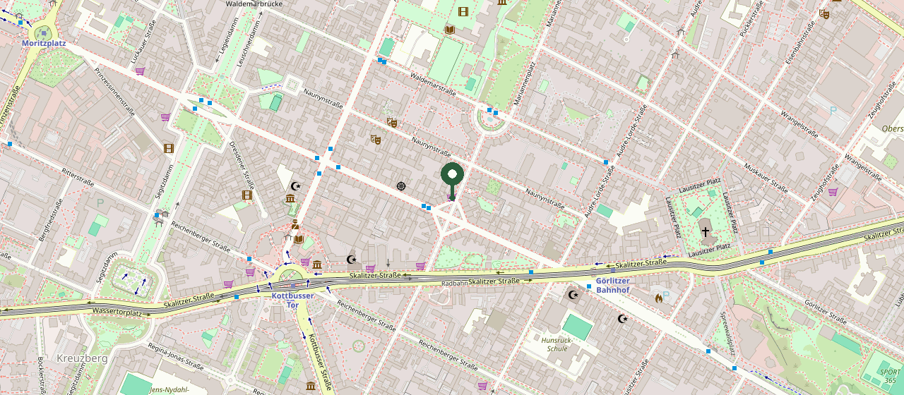 Map of Kreuzberg 36 with Oranienstraße 15 marked